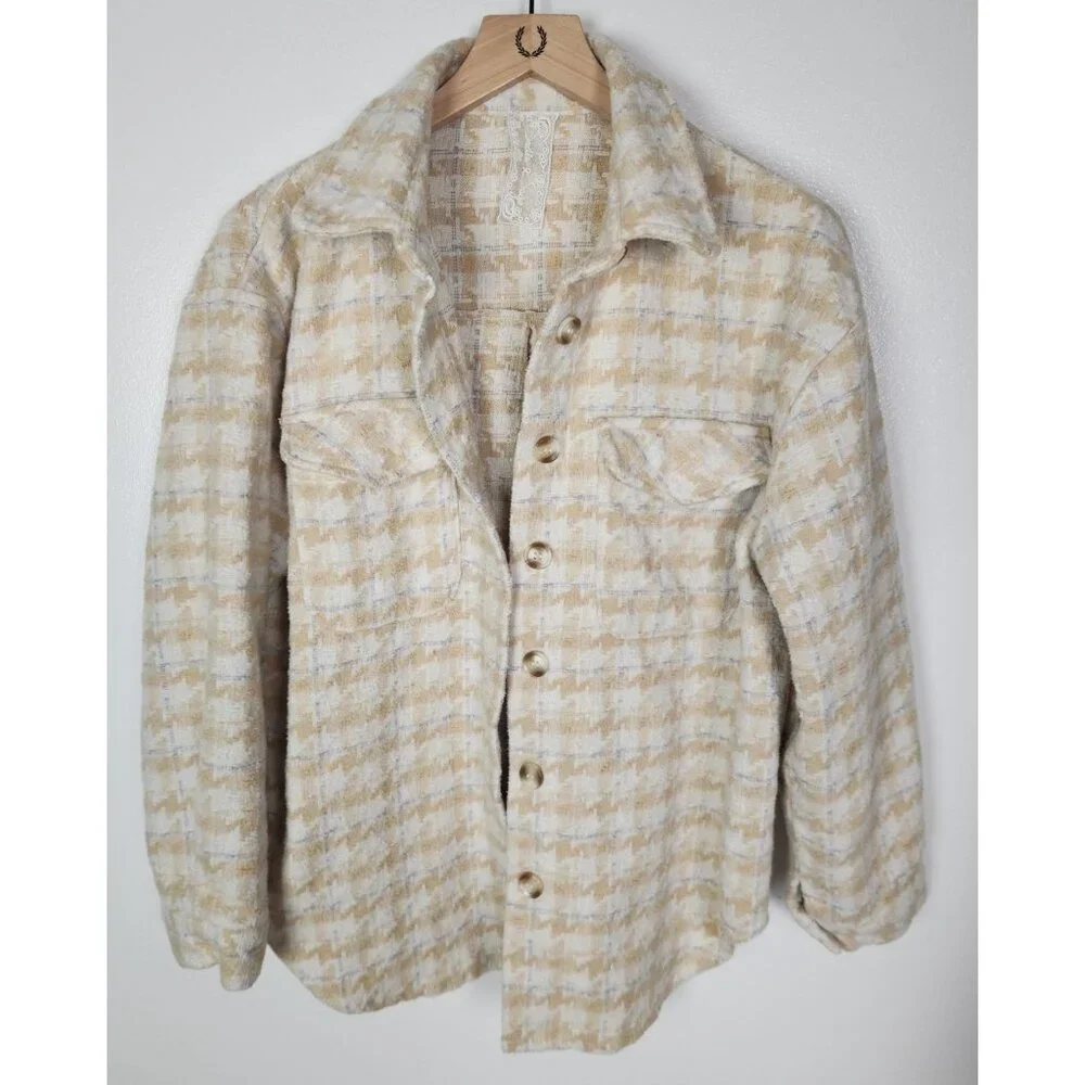 Sadie & Sage Women's Sz. S Tan/Ivory/Grey Heavy Shirt Jacket - Picture 1 of 5
